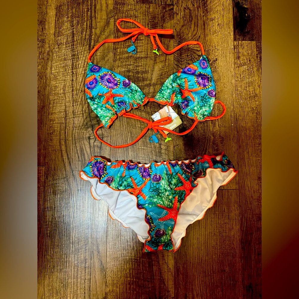 Mapale | Turquoise Prints Two Piece Bikini Swimsuit Size Medium NWT